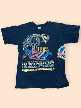 Vintage Pittsburgh Penguins Fire On Ice T Shirt Salem Sportswear Large 1990s Vtg